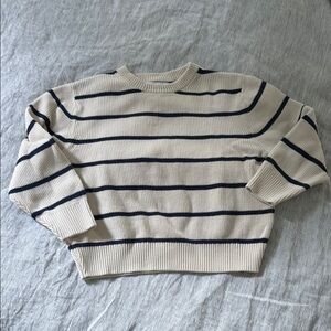 Classic Cream and Navy Striped Crewneck Sweater